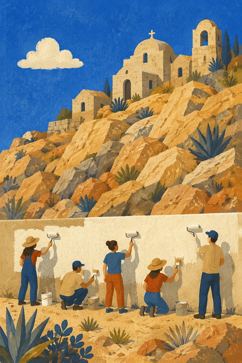 Volunteers Painting Desert Community Wall