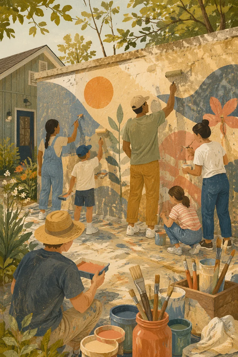 Volunteers Painting a Hopeful Community Mural