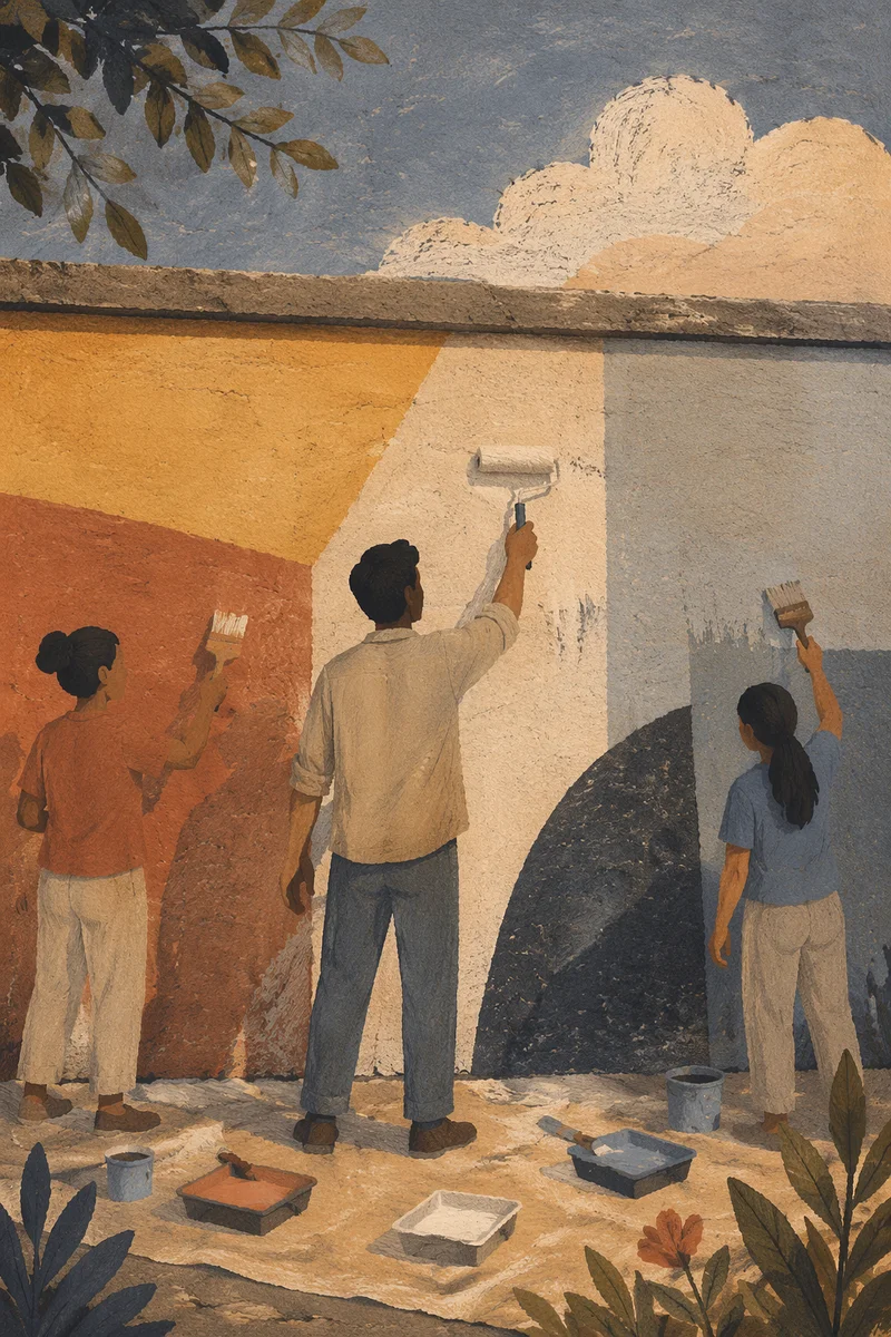 Volunteers Painting a Hopeful Community Wall