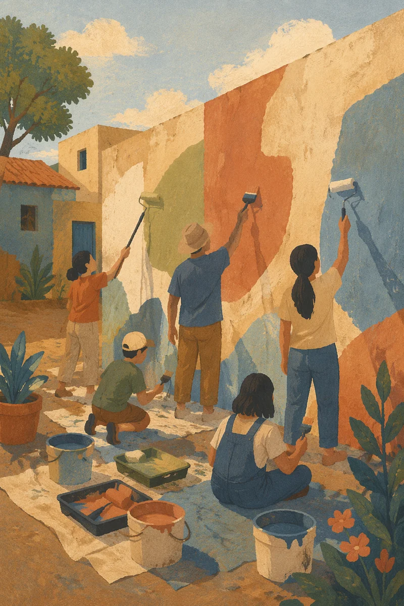 Volunteers Painting a Hopeful Community Mural