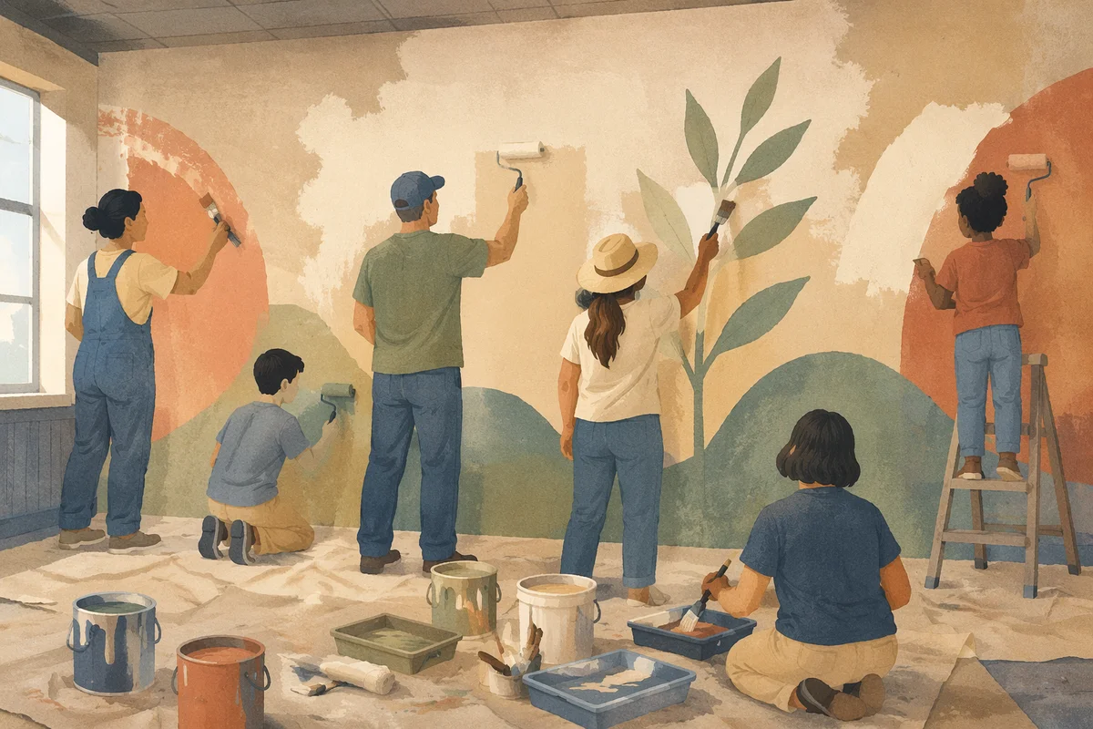 Faith Volunteers Painting a Community Wall