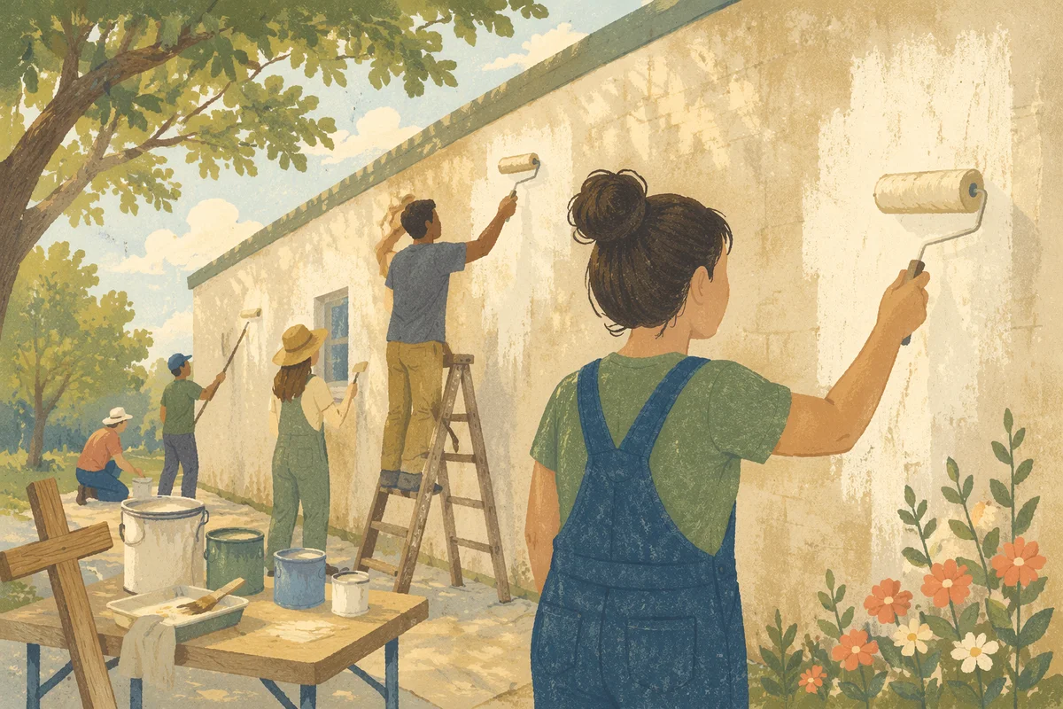 Church Volunteers Painting Community Center Wall