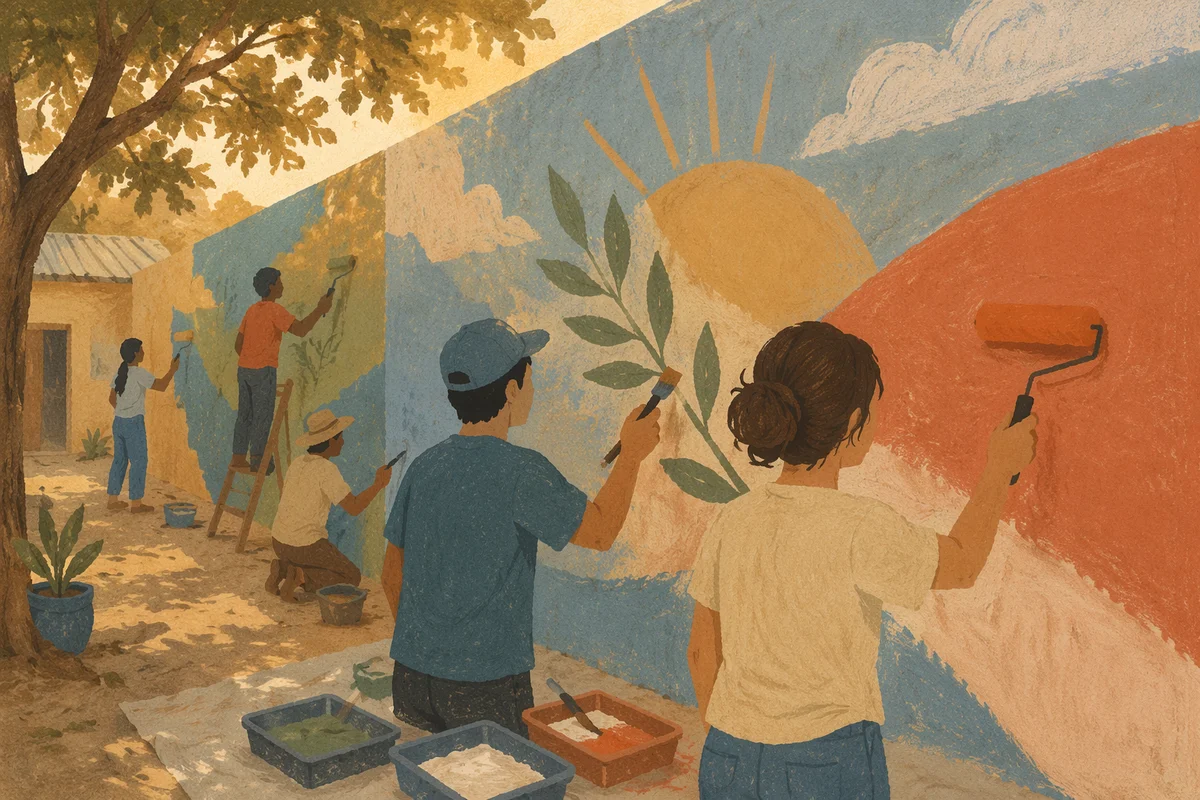 Volunteers Painting Hopeful Community Mural