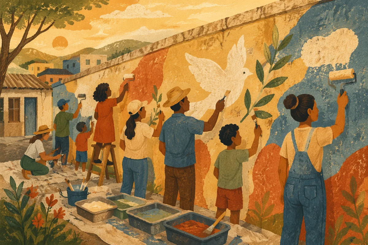 Volunteers Painting Hopeful Community Wall Mural