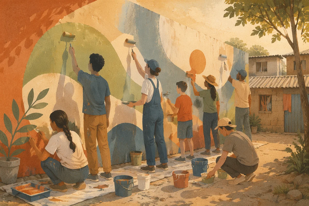 Volunteers Painting Hopeful Community Mural