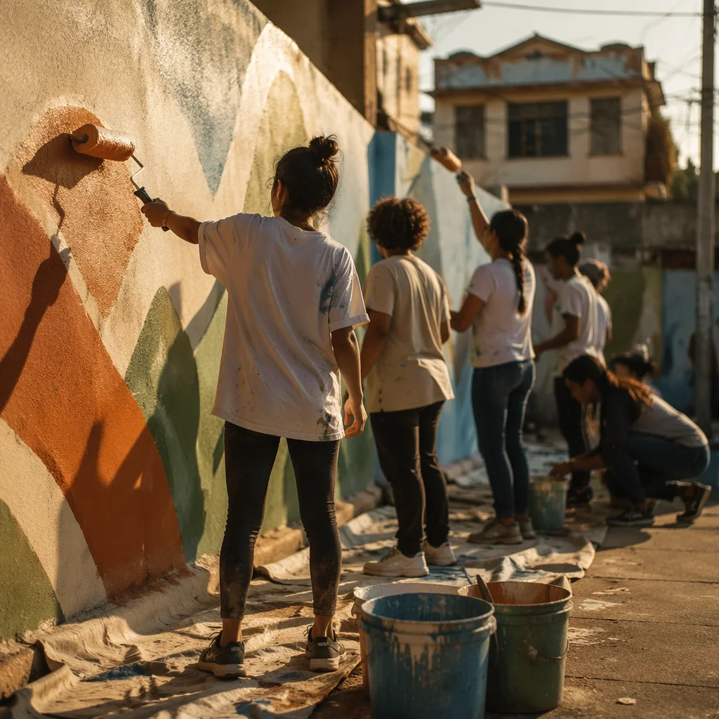 Volunteers Painting Hopeful Community Mural