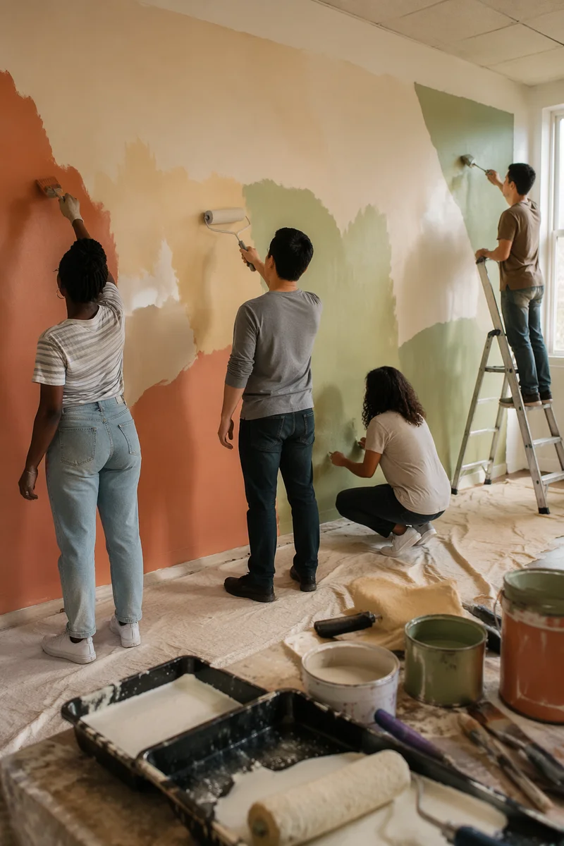 Faith Volunteers Painting Community Wall Together
