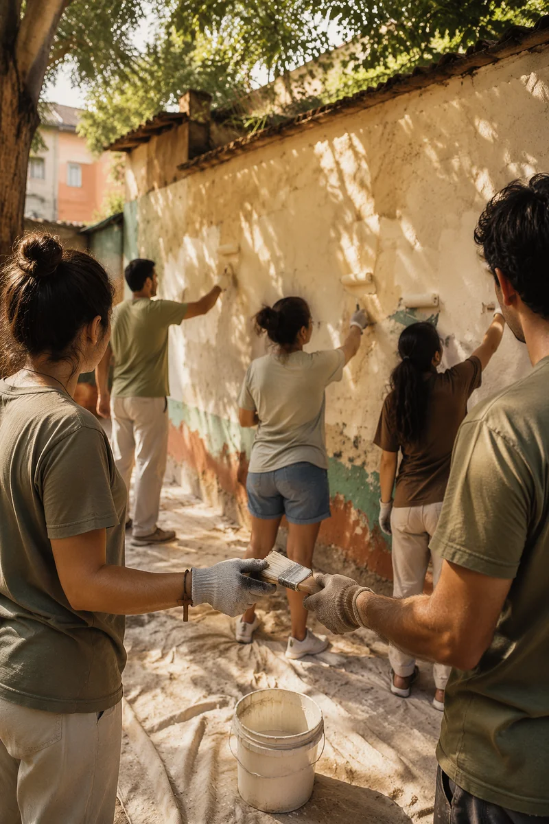 Christian Volunteers Painting a Neighborhood Wall