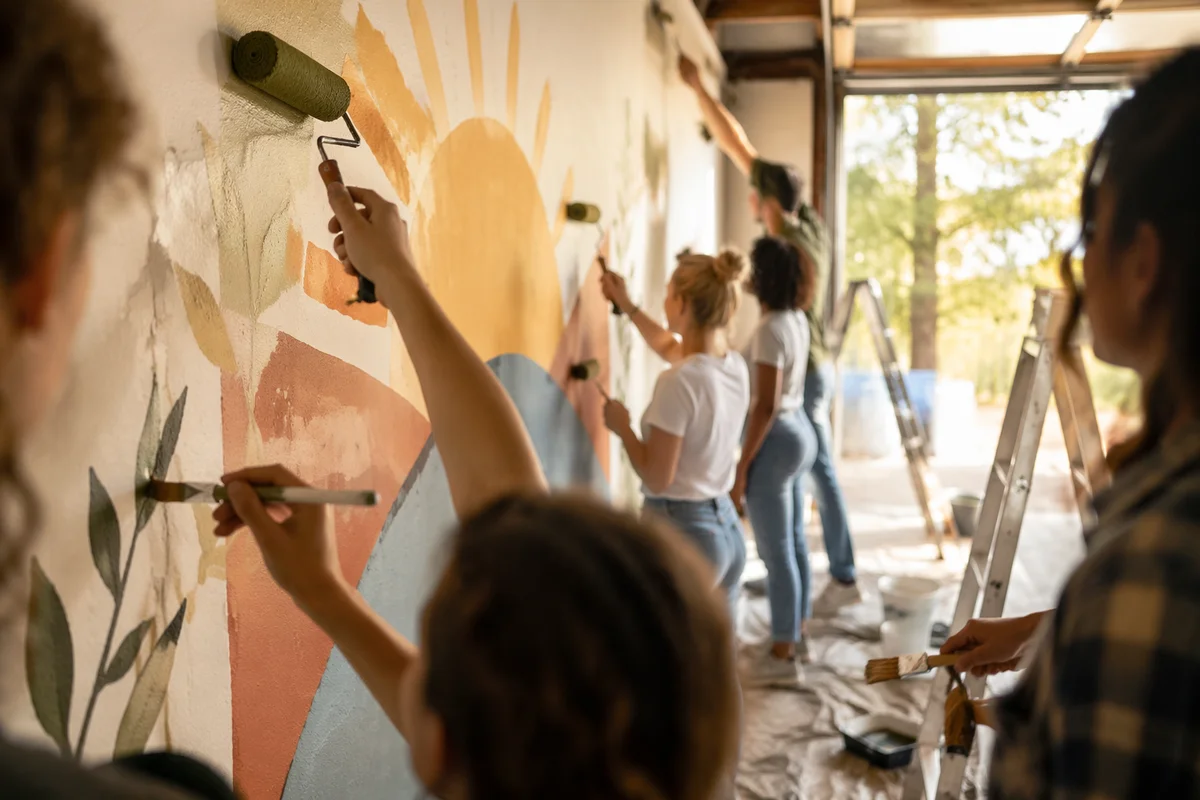 Volunteers Painting Hopeful Community Mural