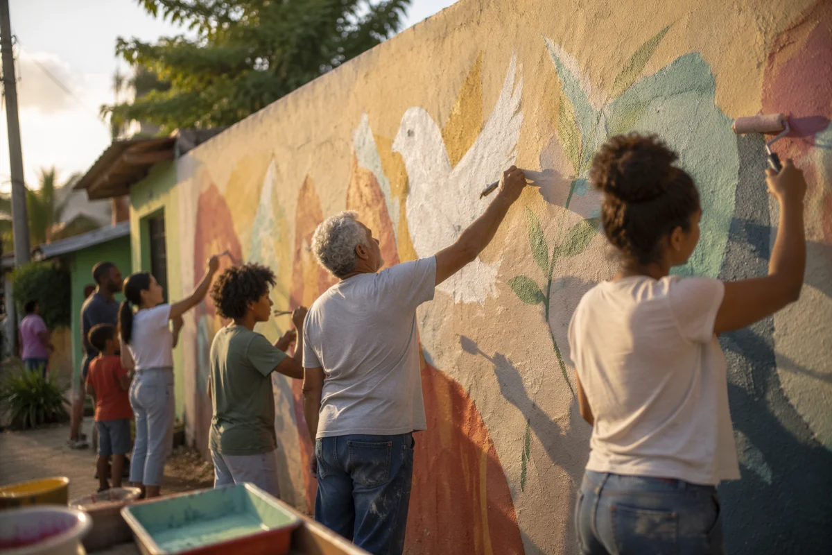 Volunteers Painting Hopeful Community Wall Mural