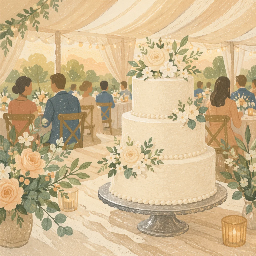 Elegant Three-Tier Wedding Cake in Garden