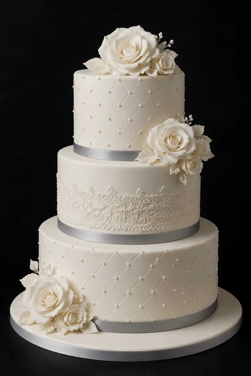 Elegant Three Tier White Wedding Cake