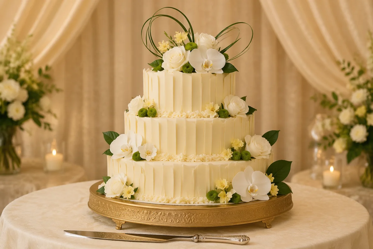 Elegant Three Tier White Wedding Cake