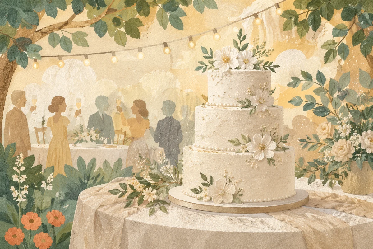 Elegant Three-Tier Wedding Cake in Garden