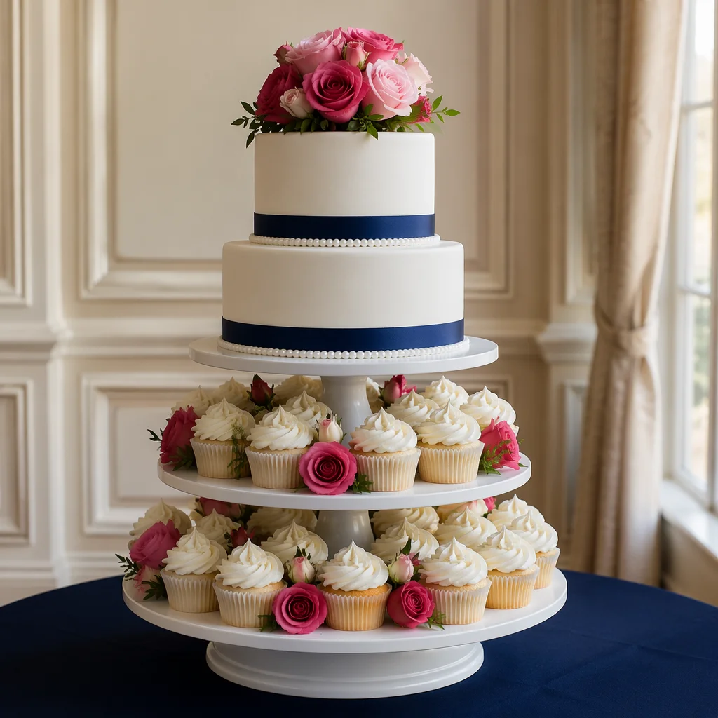 Elegant White Wedding Cake Dessert Display