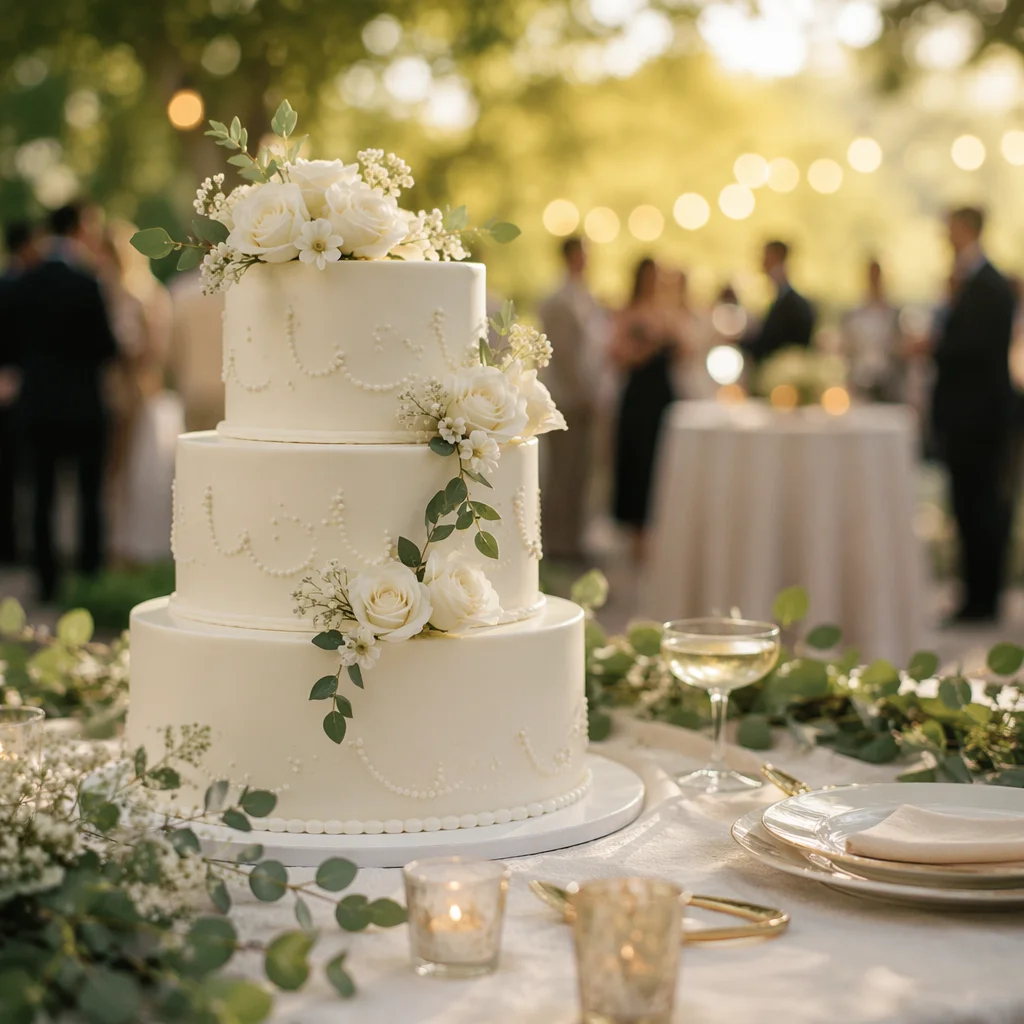 Elegant Three-Tier White Wedding Cake