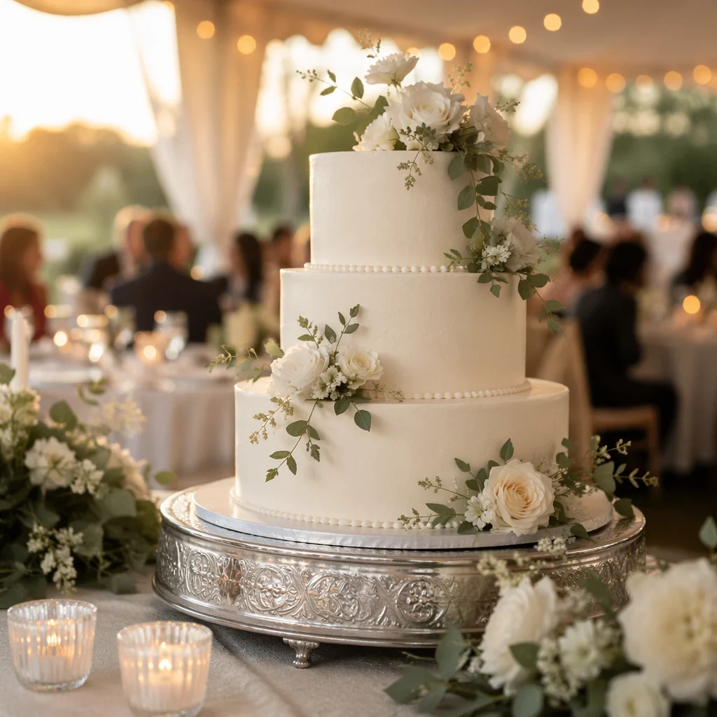 Elegant Three-Tier White Wedding Cake