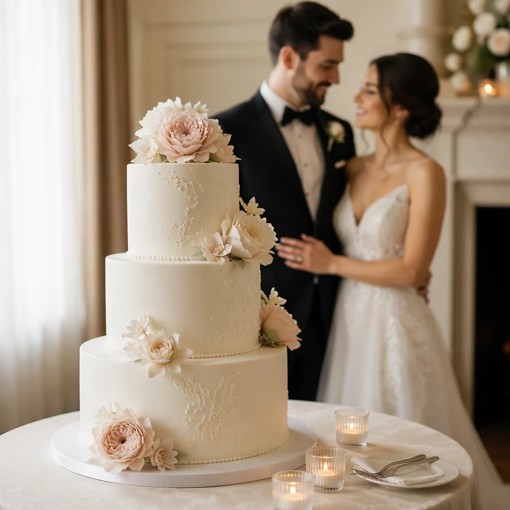 Elegant Three Tier Wedding Cake Display