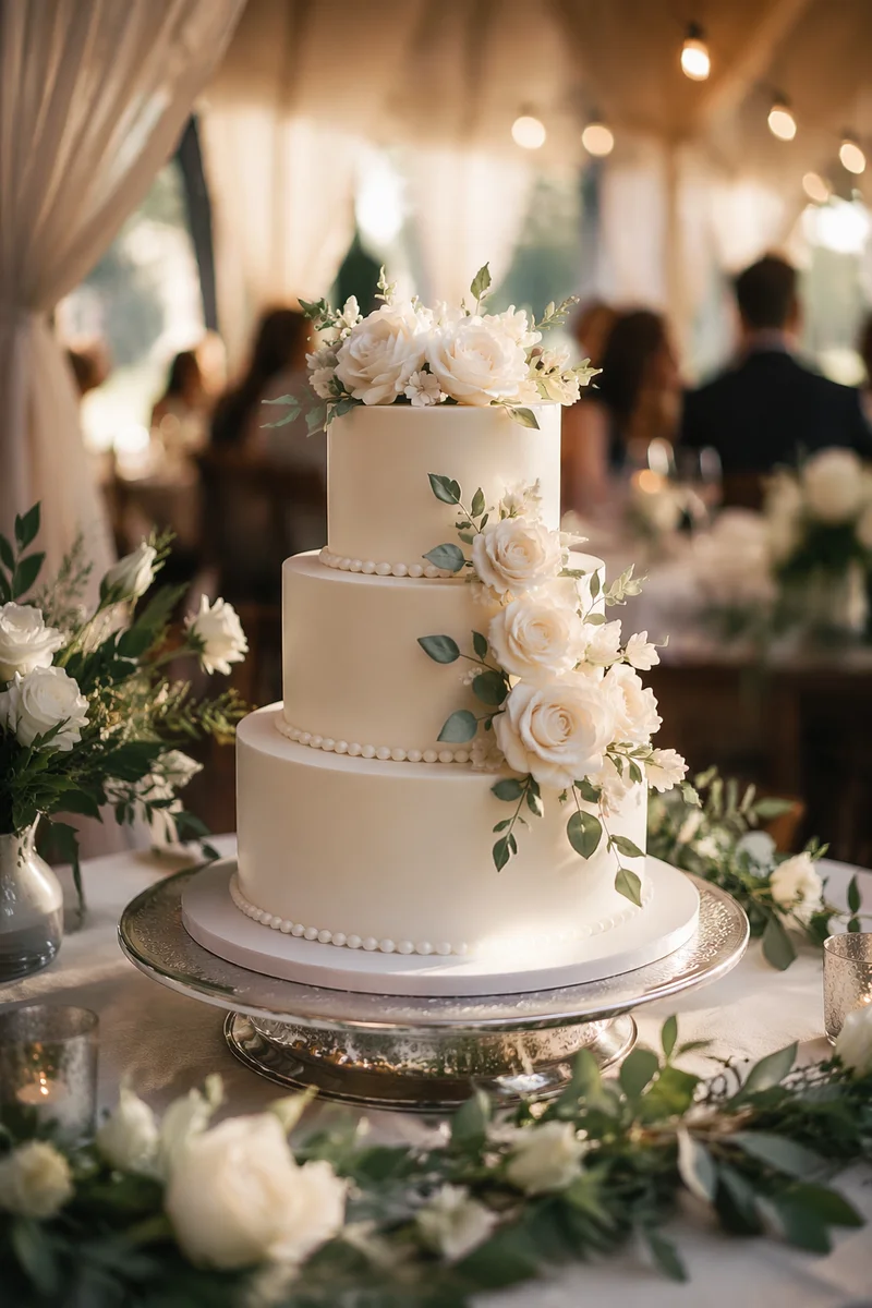 Elegant Three-Tier White Wedding Cake