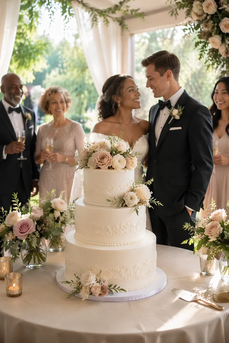 Elegant Three Tier Wedding Cake Display