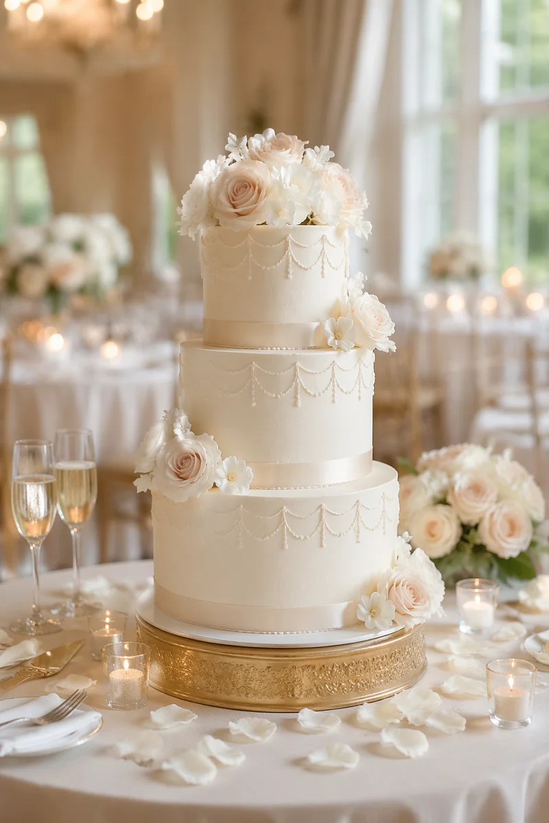 Elegant Three Tier White Wedding Cake
