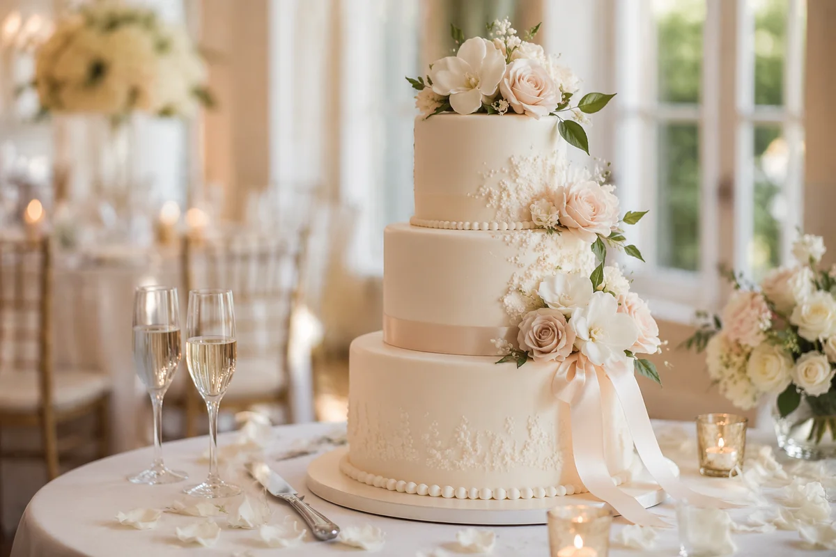 Elegant Three Tier White Wedding Cake