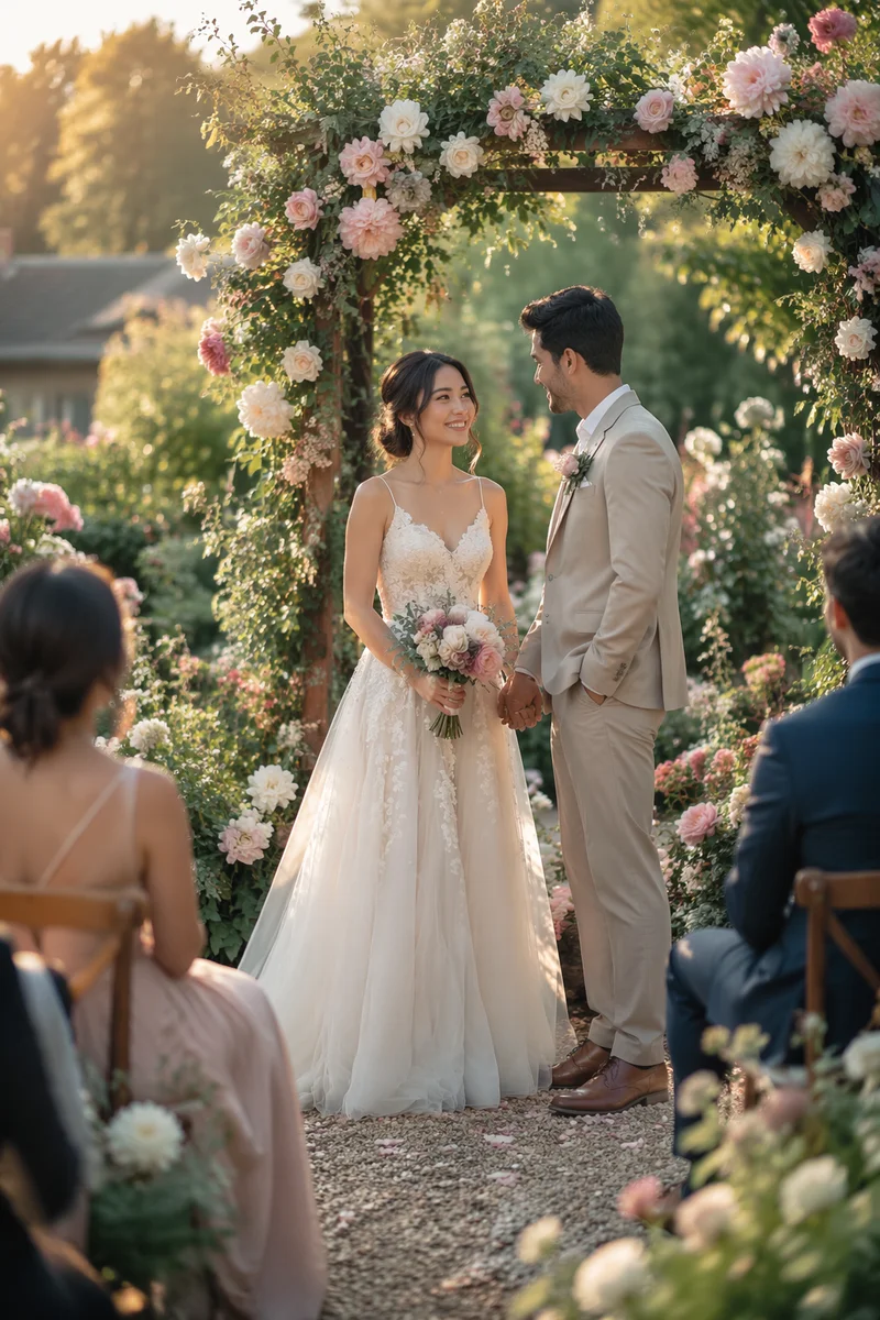 Outdoor Garden Wedding Ceremony at Golden Hour
