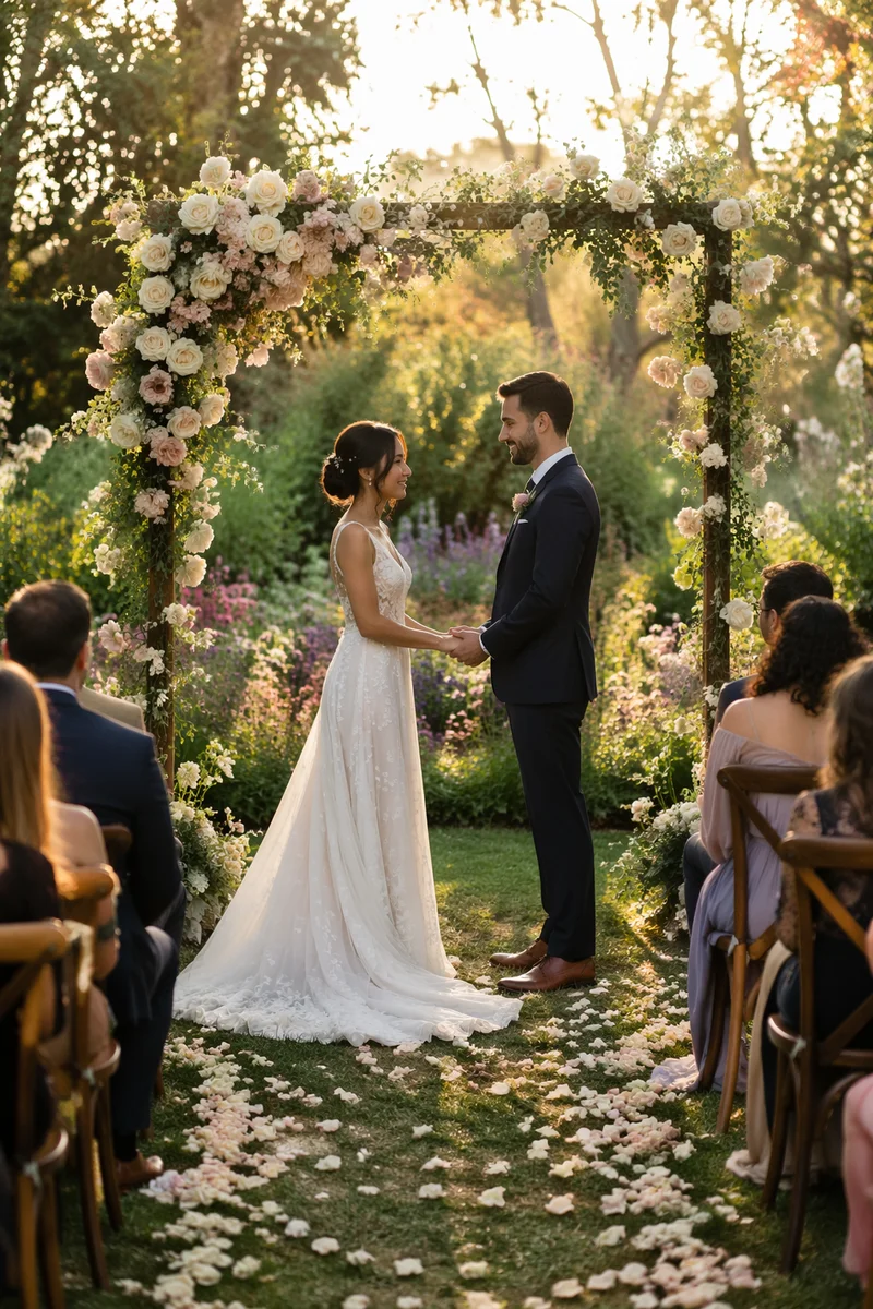 Outdoor Wedding Ceremony in Flower Garden