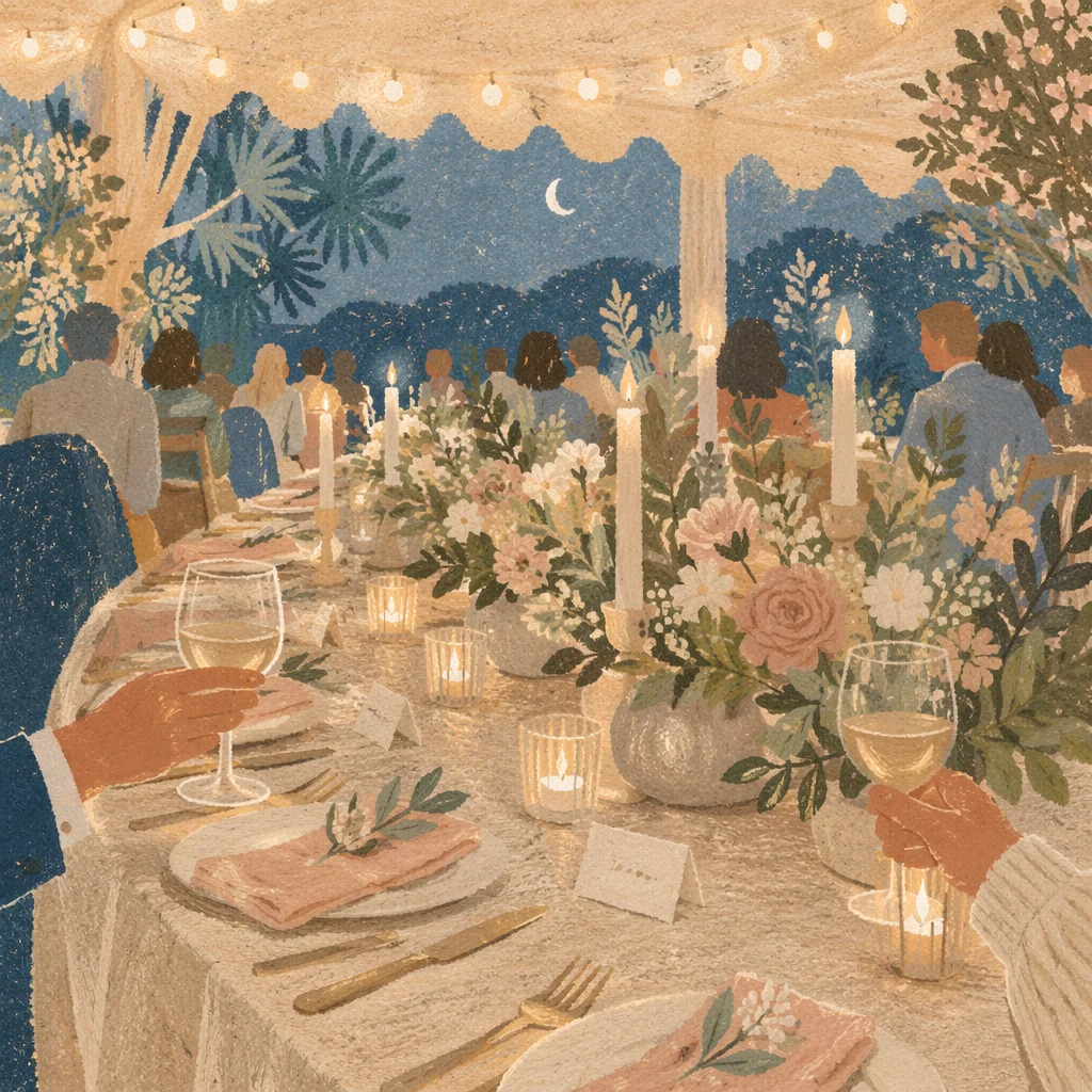 Romantic Wedding Reception Table with Candlelight