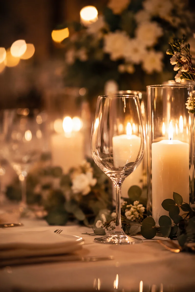 Elegant Wedding Reception Candlelit Table Setting