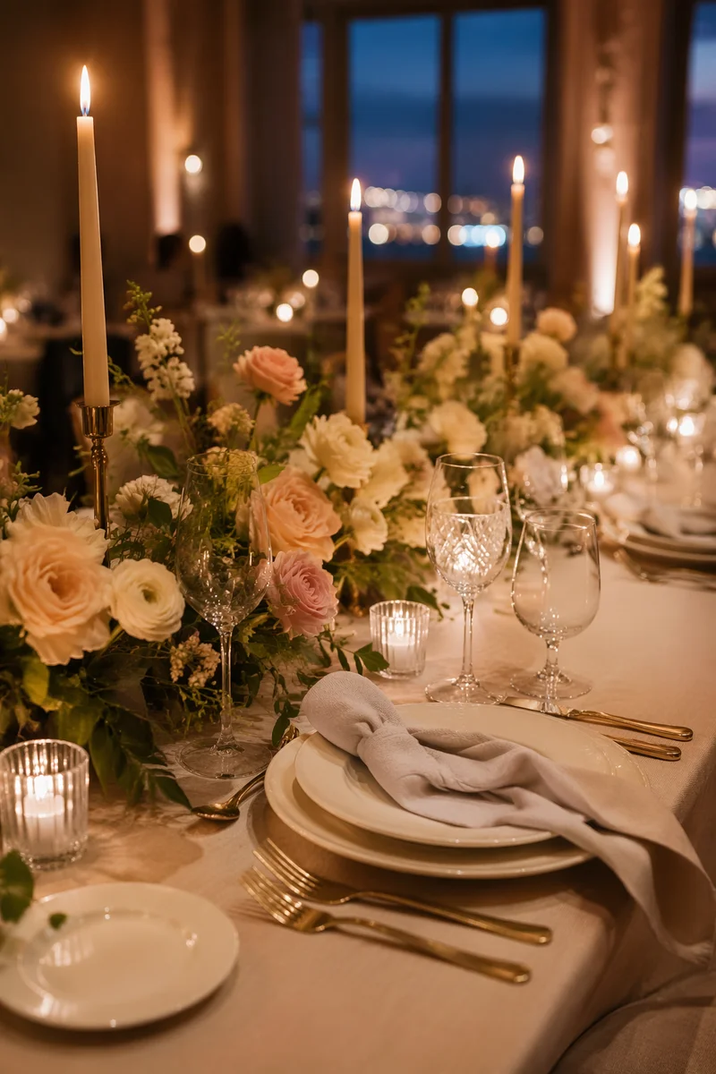 Elegant Wedding Dinner Table with Candles