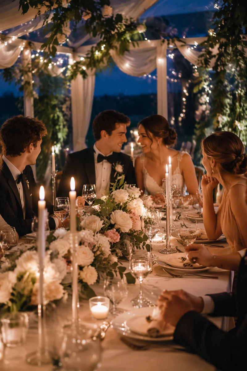 Elegant Wedding Dinner Table with Candles