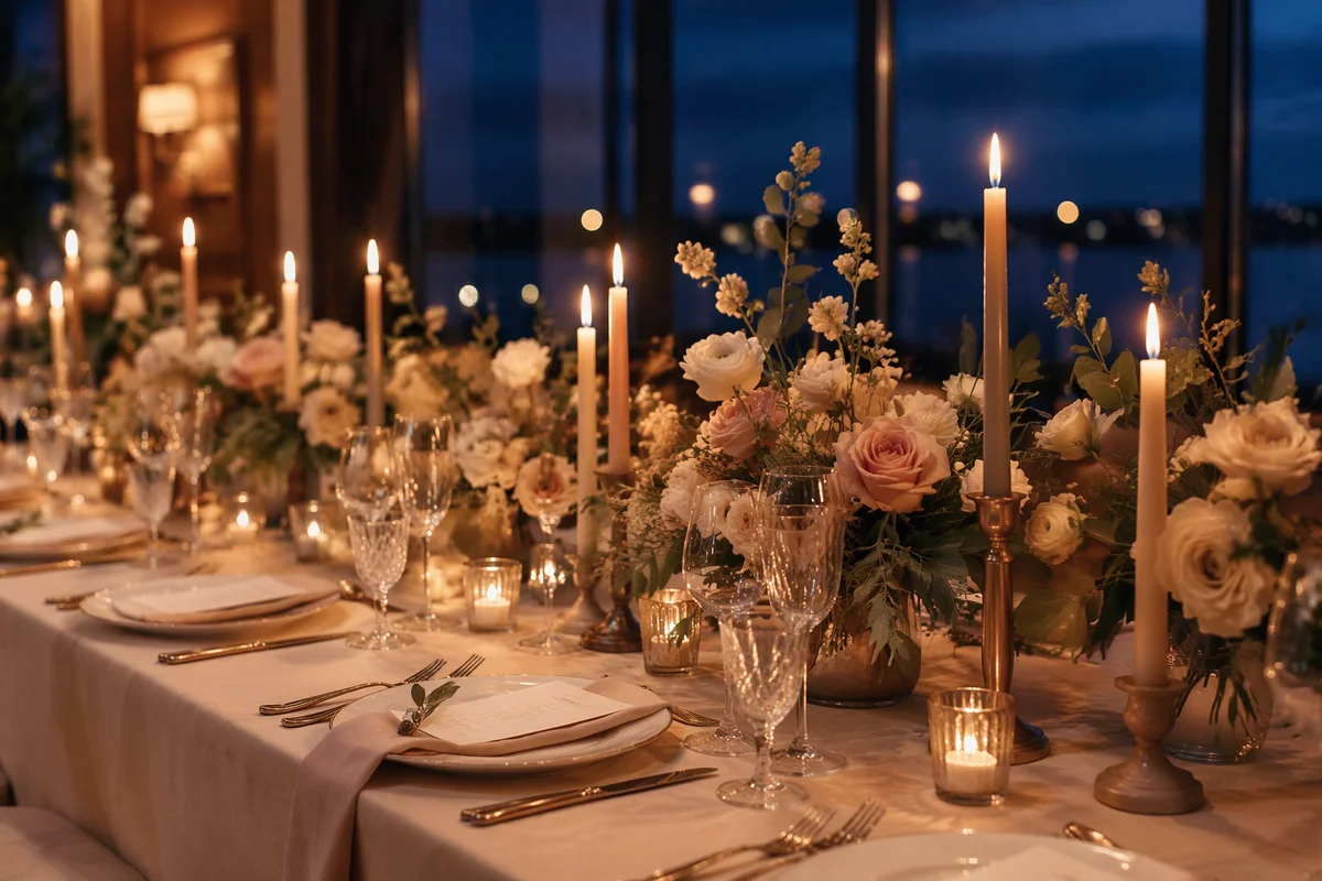 Elegant Wedding Reception Table with Candlelight