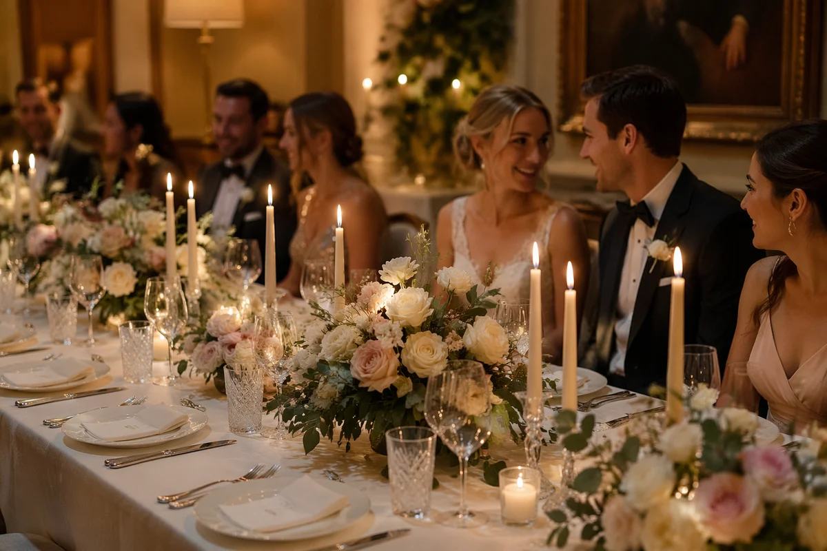 Elegant Wedding Reception Table with Candlelight