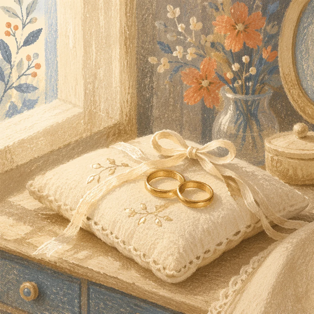 Wedding Rings on White Linen Pillow