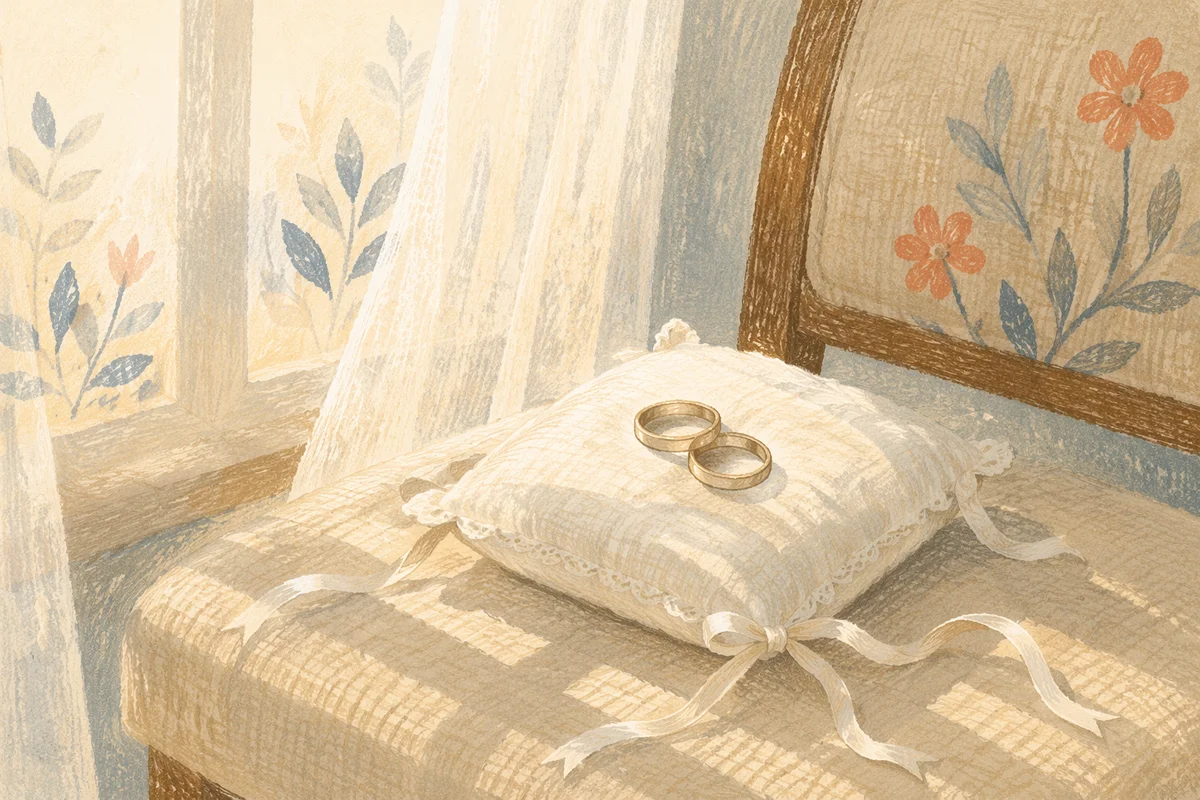 Wedding Rings on White Linen Pillow
