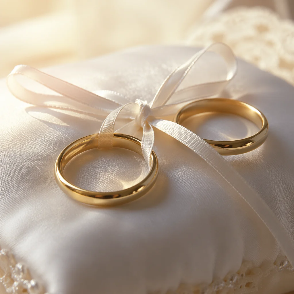 Gold Wedding Rings on Satin Pillow