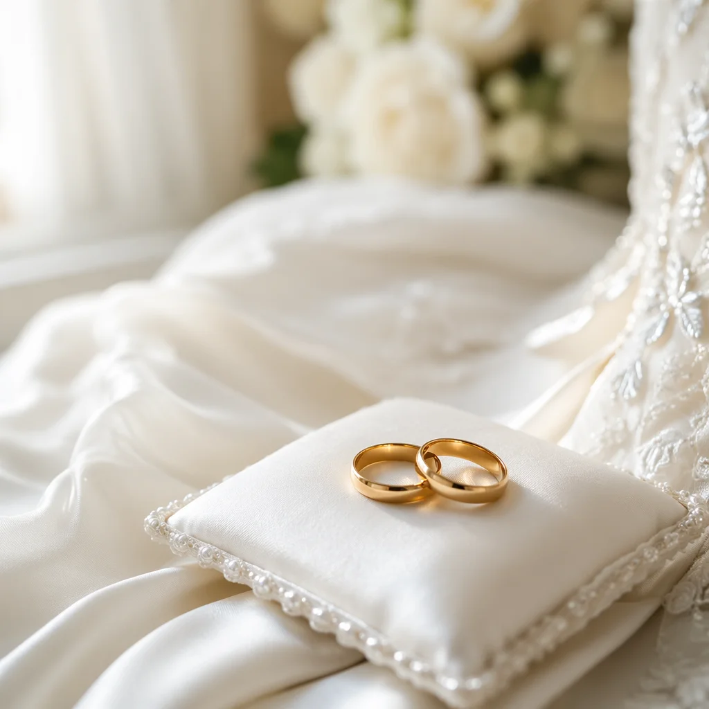 Gold Wedding Rings on Satin Pillow