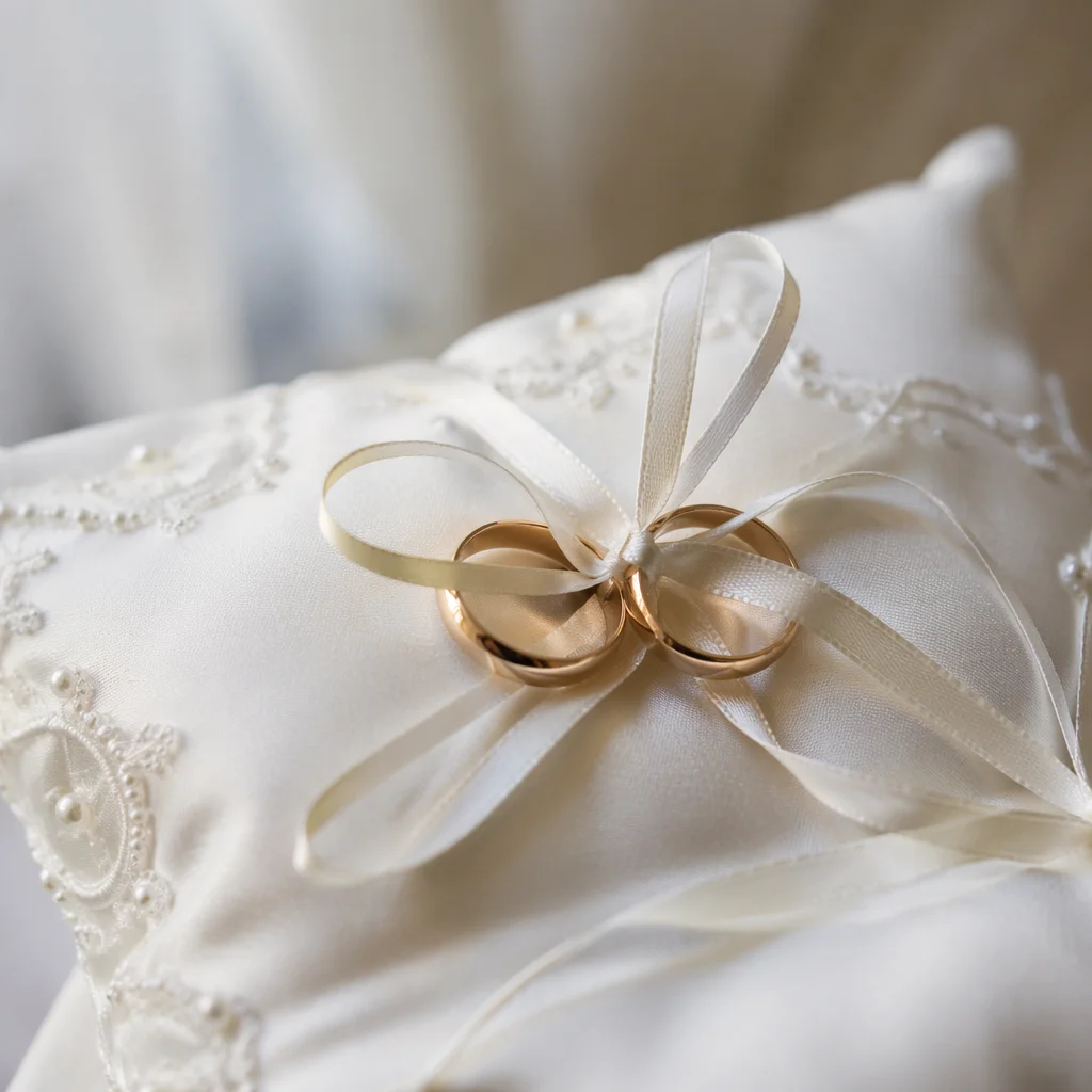 Gold Wedding Rings on Satin Pillow