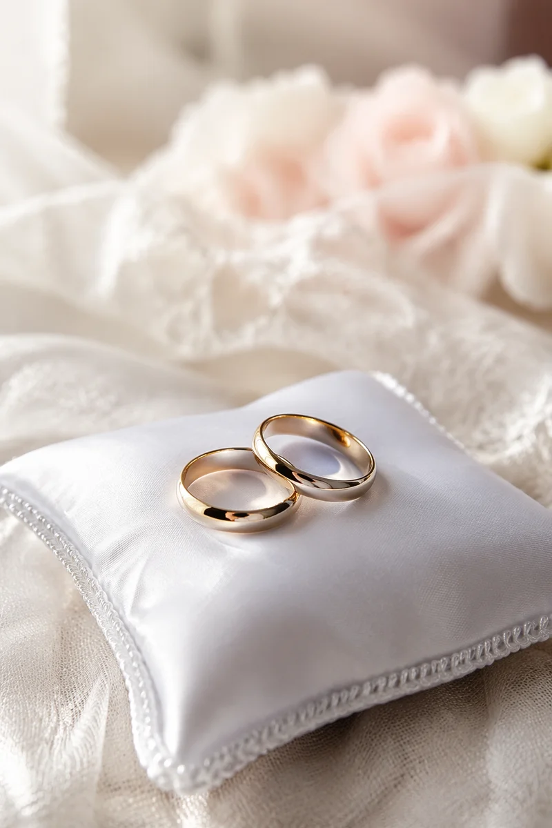 Gold Wedding Rings on Satin Pillow