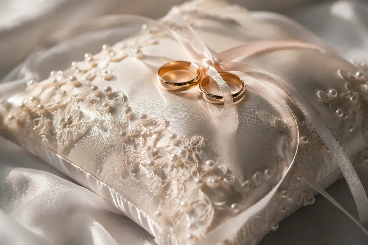 Gold Wedding Rings on Satin Pillow