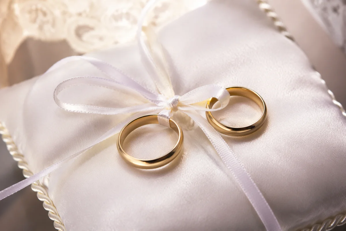 Gold Wedding Rings on Satin Pillow