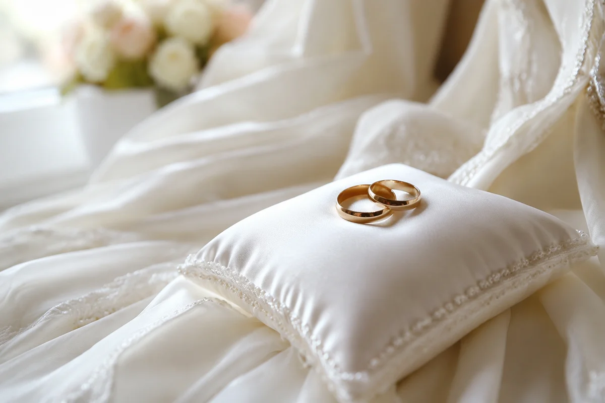 Gold Wedding Rings on Satin Pillow