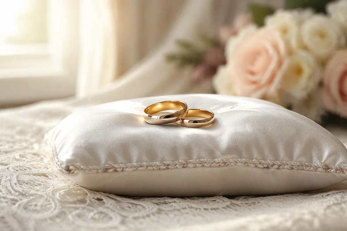 Gold Wedding Rings on Satin Pillow