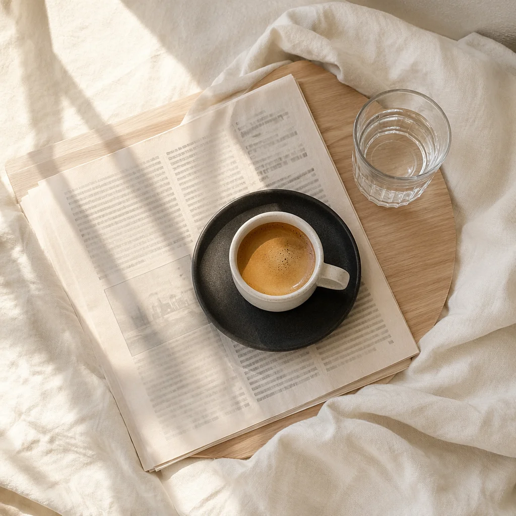 Weekend Coffee and Newspaper Morning in Bed