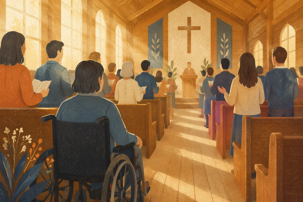 Wheelchair User in Sunlit Chapel Service