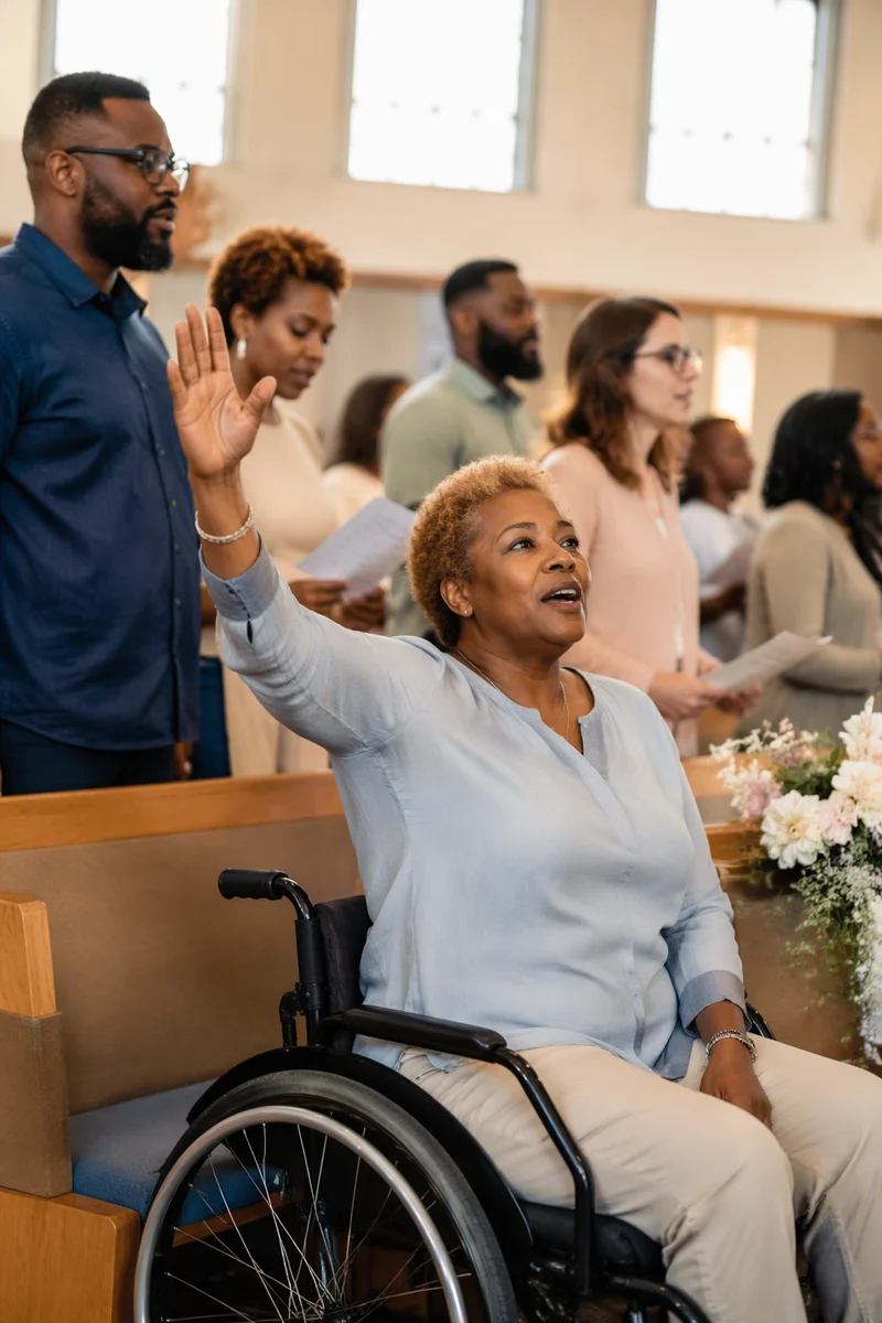 Woman in Wheelchair at Church Service