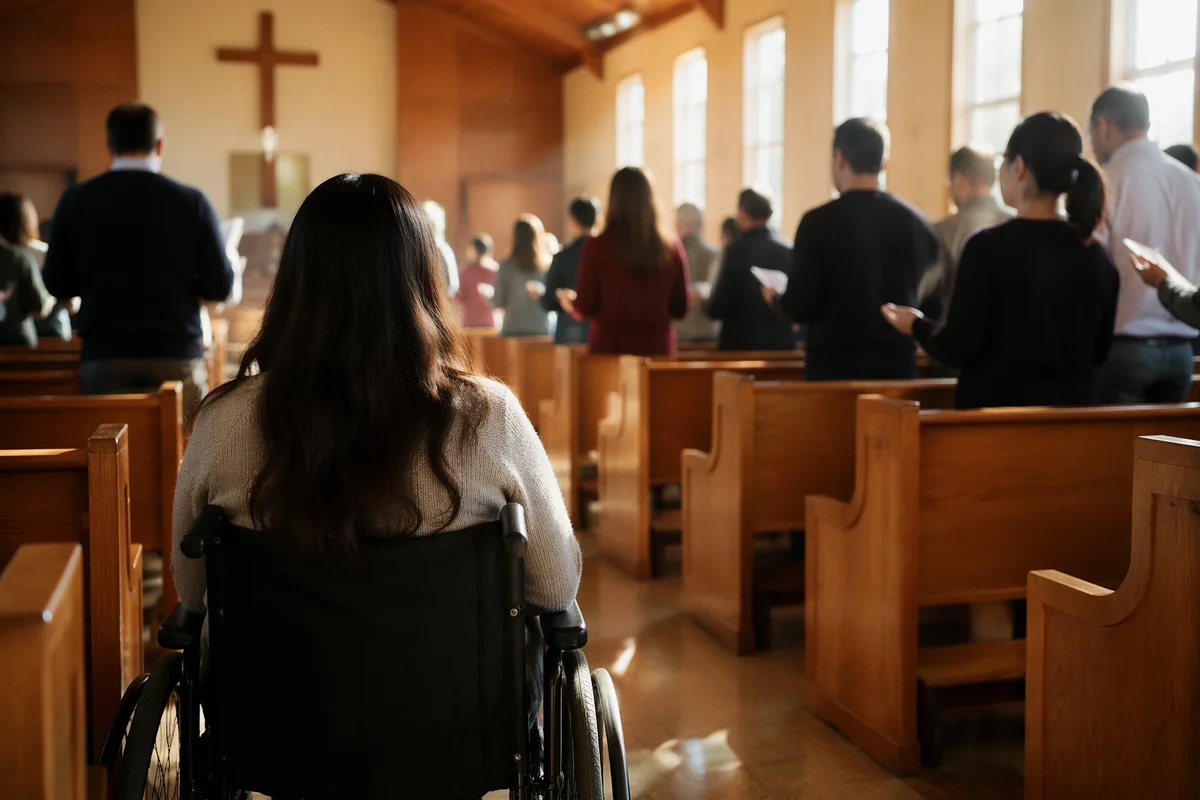Wheelchair User in Sunlit Chapel Service