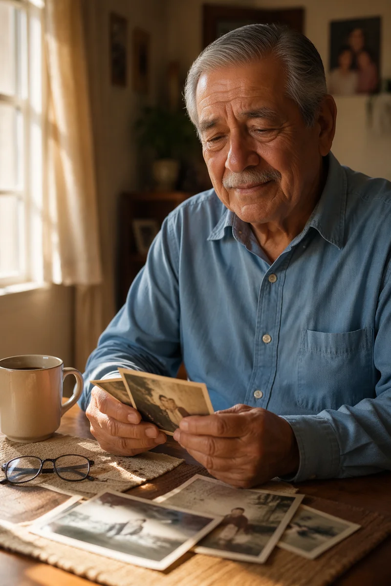 Elderly Man Looking at Family Photos