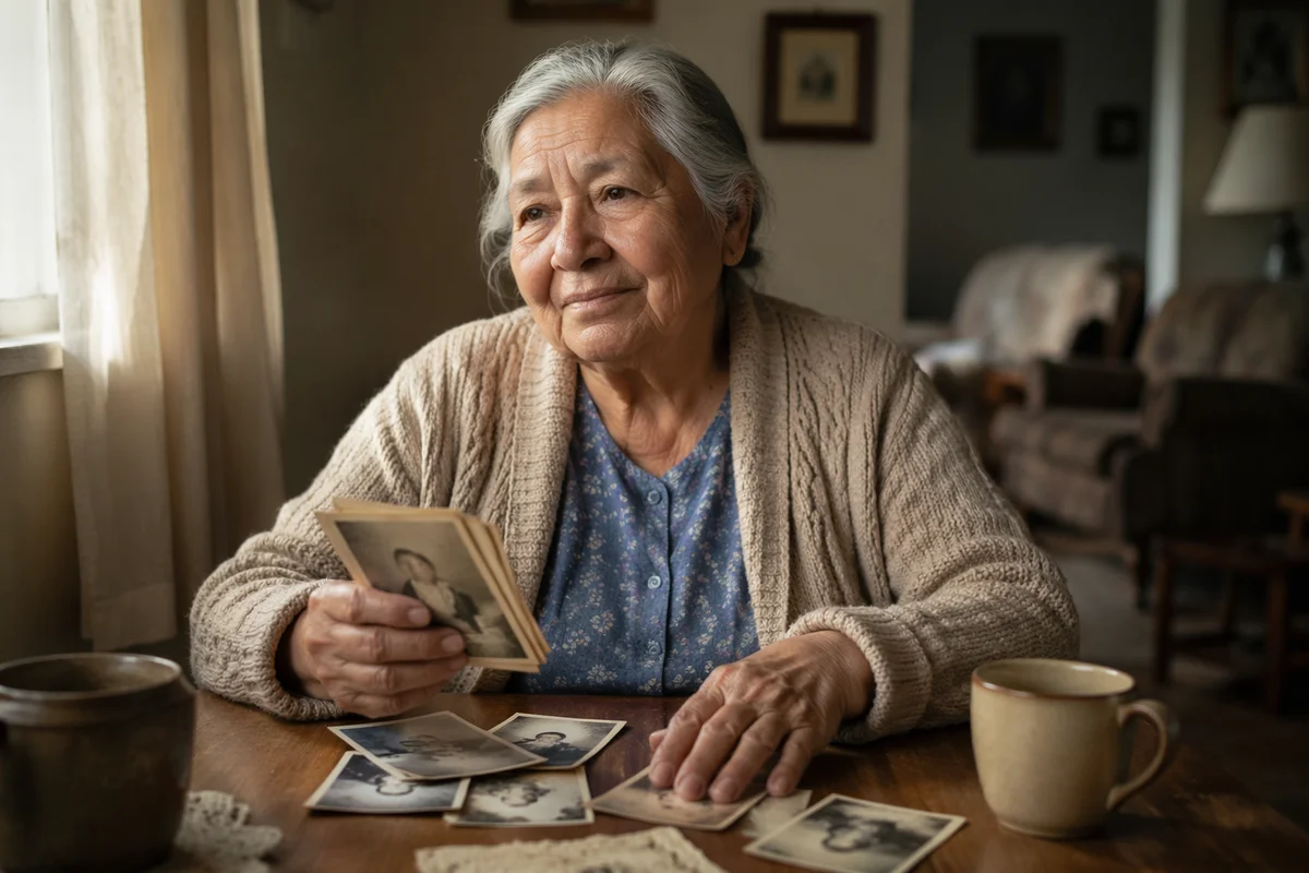 Elderly Woman Looking Through Family Photos